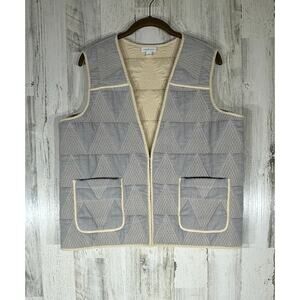 Pure‎ Jill Elements Quilted Vest Size Medium Gray Cream Dobby Argyle Pockets